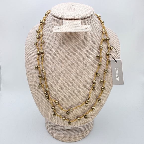 Chico's Jewelry - New! CHICO'S Besar Long Necklace Brass Bead Gold Cord Hand Tied 40" New W Tags